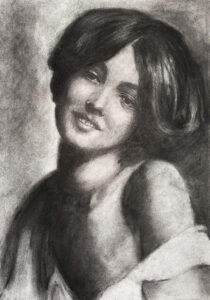 								 								 								 Dagdromen
2025, houtskool op papier					 		 								 								 								 																				