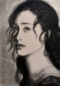 								 								 Mona
2025, potlood/houtskool op papier
										