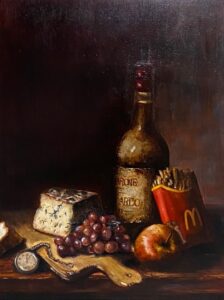 								 Stilleven met McDonalds
2023, olieverf op paneel
																